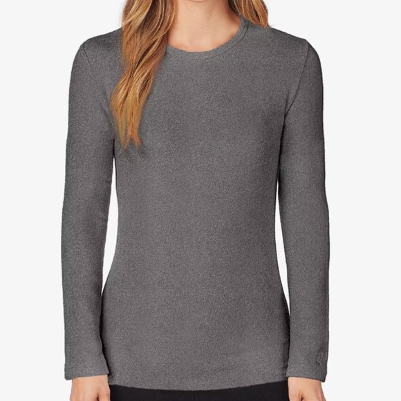 Cuddl Duds Fleecewear with Stretch Charcoal Long Sleeve Crew Small - Picture 1 of 6